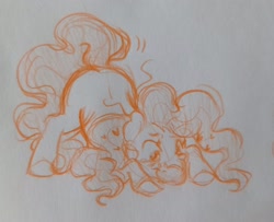 Size: 2560x2078 | Tagged: safe, artist:sparjechkaa, plumsweet, g4, brushable, curly mane, cute, pet, sketch, solo, toy, traditional art