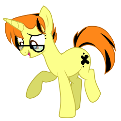 Size: 2500x2500 | Tagged: safe, artist:mitexcel, oc, oc only, oc:merille artienda, pony, unicorn, g4, base used, brown eyes, glasses, highlights, horn, nonbinary, orange mane, orange tail, simple background, solo, tail, transparent background, yellow coat