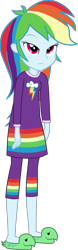 Size: 1408x4500 | Tagged: safe, artist:octosquish7260, rainbow dash, human, equestria girls, g4, clothes, female, nightgown, pajamas, pants, rainbow dash always dresses in style, rainbow dash is not amused, slippers, solo, standing, teenager, unamused