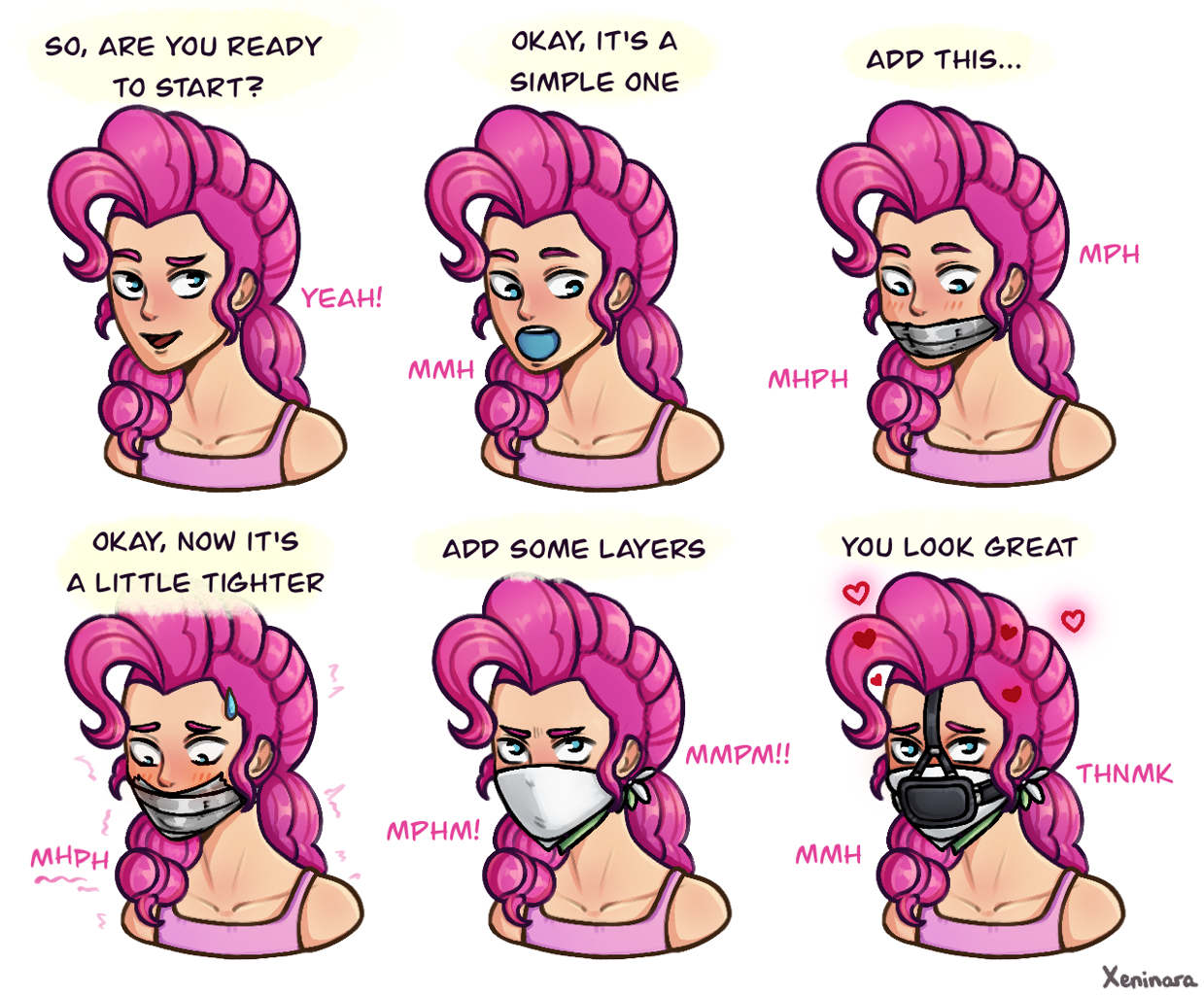 3350427 Safe Artistxeninara Pinkie Pie Human G4 Bondage Comic Dialogue Female 