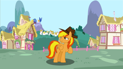 Size: 3711x2087 | Tagged: safe, artist:ncolque, oc, oc only, oc:firey ratchet, pegasus, g4, fedora, hat, male, ponyville, solo