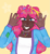 Size: 1091x1187 | Tagged: safe, artist:waterdogpizza, pinkie pie, human, g4, alternate hairstyle, braces, clothes, dark skin, female, gap teeth, grin, humanized, jewelry, necklace, nose piercing, nose ring, piercing, ring, shirt, simple background, smiling, solo, yellow background