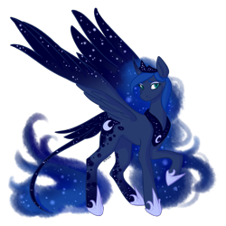 Size: 3000x3000 | Tagged: safe, artist:sychia, princess luna, alicorn, pony, g4, crown, curved horn, female, hoof shoes, horn, jewelry, leonine tail, mare, markings, regalia, simple background, solo, tail, transparent background