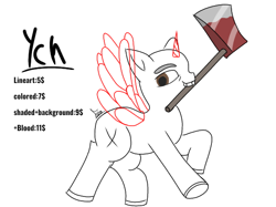Size: 602x451 | Tagged: safe, artist:thomas.senko, oc, alicorn, changeling, earth pony, griffon, pegasus, pony, unicorn, axe, commission, female, horn, light skin, male, mare, simple background, smiling, spread wings, stallion, weapon, white background, wings, your character here