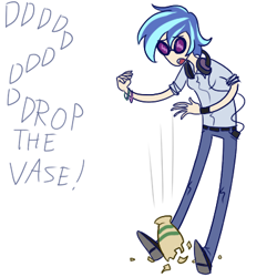 Size: 400x400 | Tagged: safe, artist:7nights, dj pon-3, vinyl scratch, human, adventure time, antes, bracelet, clothes, crossover, drop the bass, glasses, headhones, humanized, jewelry, mp3 player, parody, pun, shirt, vase