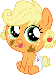 Size: 3000x4004 | Tagged: safe, artist:cloudy glow, edit, applejack, apple family reunion, g4, baby, babyjack, cute, foal, jackabetes, simple background, solo, stain, transparent background, vector, younger