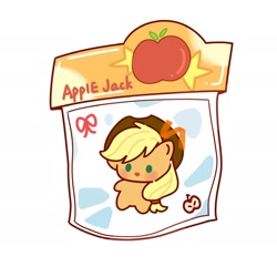 Size: 1818x1818 | Tagged: safe, artist:灰调, applejack, earth pony, pony, bag, chibi, female, mare, simple background, solo, toy, white background