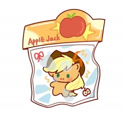 Size: 1818x1818 | Tagged: safe, artist:灰调, applejack, earth pony, pony, :|, bag, chibi, female, mare, simple background, solo, toy, white background