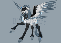 Size: 5000x3500 | Tagged: safe, artist:blackberry907, oc, oc only, pegasus, pony, adoptable, chest fluff, choker, clothes, coat markings, gray background, jewelry, leg warmers, long ears, regalia, simple background, solo, veil, watermark
