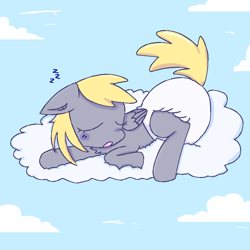 Size: 1280x1280 | Tagged: safe, derpy hooves, pegasus, pony, cloud, cute, diaper, ear fluff, female, non-baby in diaper, on a cloud, onomatopoeia, poofy diaper, sky, sleeping, sleeping on a cloud, sound effects, zzz