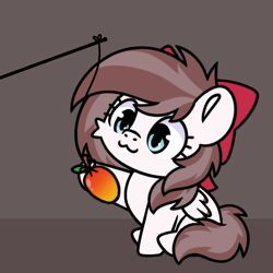 Size: 600x600 | Tagged: safe, artist:sugar morning, oc, oc only, oc:aurelleah, oc:aurry, pegasus, pony, :3, animated, behaving like a cat, bow, clothes, colored wings, colored wingtips, cute, food, gif, hair bow, mango, ocbetes, pegasus oc, simple background, sitting, solo, wings