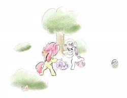 Size: 2463x1902 | Tagged: safe, artist:notfocks, apple bloom, diamond tiara, scootaloo, silver spoon, sweetie belle, pegasus, pony, unicorn, g4, basket, beaten up, bow, butt, crying, cutie mark crusaders, easter, easter egg, female, fight, filly, foal, forest, hair bow, holiday, horn, jewelry, kicking, lying down, nature, plot, tiara, tree