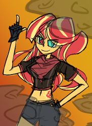 Size: 1098x1507 | Tagged: safe, artist:willowcatkin, sunset shimmer, equestria girls, g4, belly, belly button, counter-strike, cutie mark on human, female, midriff, slender, solo, thin
