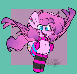 Size: 3000x2869 | Tagged: safe, artist:twisted-sketch, oc, oc only, oc:muffins, pegasus, pony, choker, clothes, colored wings, digital art, ear piercing, earring, female, jewelry, mare, piercing, simple background, socks, solo, spiked choker, striped socks, wings