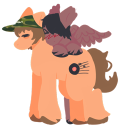 Size: 936x984 | Tagged: safe, artist:clandestine, derpibooru exclusive, earth pony, pegasus, pony, baseball cap, bipedal, black hooves, black mane, black tail, blush scribble, blushing, brown mane, brown tail, cap, ear fluff, emo, eyes closed, fall out boy, gay, hat, lineless, male, orange coat, patrick stump, pete wentz, ponified, red coat, shipping, sideburns, simple background, spread wings, tail, tired, transparent background, unshorn fetlocks, wings