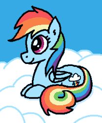 Size: 750x900 | Tagged: safe, artist:purblehoers, rainbow dash, pegasus, pony, g4, animated, blinking, cloud, cute, female, gif, lying down, mare, ms paint, ponyloaf, prone, solo
