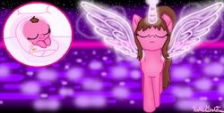 Size: 914x464 | Tagged: safe, artist:katiegirlsforever, artist:quartziie, artist:taybarbases, oc, oc only, oc:katie mealey, alicorn, earth pony, pony, g4, my little pony: the movie, alicorn oc, baby, baby pony, base used, cute, eyes closed, female, frown, horn, mare, night, ponysona, sleeping, solo, wings