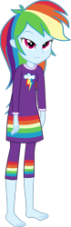 Size: 1400x4500 | Tagged: safe, alternate version, artist:octosquish7260, rainbow dash, human, equestria girls, g4, barefoot, clothes, feet, female, nightgown, pajamas, pants, rainbow dash always dresses in style, rainbow dash is not amused, show accurate, solo, standing, teenager, unamused