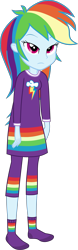 Size: 1396x4500 | Tagged: safe, alternate version, artist:octosquish7260, rainbow dash, human, equestria girls, g4, clothes, female, nightgown, pajamas, pants, rainbow dash always dresses in style, rainbow dash is not amused, rainbow socks, show accurate, simple background, socks, solo, standing, striped socks, teenager, transparent background, unamused