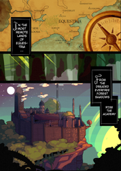 Size: 2000x2814 | Tagged: safe, artist:lumo, comic:lumo's pony academy, fanfic:where the world ends, academy, castle, cliff, comic, compass, engrish, forest, map, nature, pony academy (chapter 1), text, tree