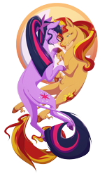 Size: 1300x2125 | Tagged: safe, artist:housho, sci-twi, sunset shimmer, twilight sparkle, classical unicorn, pony, unicorn, equestria girls, g4, belly, cloven hooves, concave belly, equestria girls ponified, female, holding hooves, horn, leonine tail, lesbian, looking at each other, looking at someone, ponified, ship:sci-twishimmer, ship:sunsetsparkle, shipping, simple background, spine, tail, transparent background, unicorn sci-twi, unshorn fetlocks