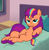 Size: 2374x2410 | Tagged: safe, artist:shieldwingarmorofgod, sunny starscout, earth pony, pony, g4, g5, bed, bedroom, bedroom eyes, female, g5 to g4, generation leap, lying down, mare, on bed, smiling
