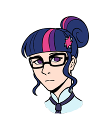 Size: 1600x1800 | Tagged: safe, alternate version, artist:icicle-niceicle-1517, artist:tinypurplebrush, color edit, edit, sci-twi, twilight sparkle, human, bust, clothes, collaboration, colored, female, glasses, humanized, necktie, school tie, shirt, simple background, solo, transparent background