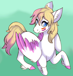 Size: 1572x1638 | Tagged: safe, artist:cinnamonsparx, oc, pegasus, pony, colored wings, female, lying down, mare, pride, pride flag, prone, solo, two toned wings, wings