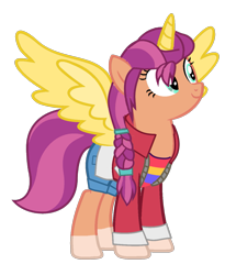 Size: 1089x1325 | Tagged: safe, artist:digigex90, sunny starscout, alicorn, equestria girls, g4, g5, clothes, horn, race swap, simple background, sunnycorn, transparent background, wings