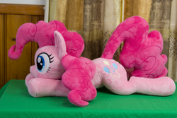 Size: 5184x3456 | Tagged: safe, artist:azgchip, pinkie pie, earth pony, pony, g4, female, heart, heart eyes, irl, lying down, mare, photo, plushie, prone, solo, sploot, wingding eyes