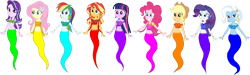 Size: 4036x1213 | Tagged: safe, artist:invisibleink, artist:tylerajohnson352, applejack, fluttershy, pinkie pie, rainbow dash, rarity, starlight glimmer, sunset shimmer, trixie, twilight sparkle, genie, equestria girls, g4, armlet, belly button, belly dancer outfit, bracelet, ear piercing, earring, eyelashes, eyeshadow, freckles, geniefied, harem outfit, hat, hooped earrings, humane five, humane nine, humane seven, humane six, jewelry, makeup, midriff, multicolored hair, piercing, rainbow hair, simple background, tied hair, transparent background