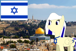 Size: 1600x1067 | Tagged: safe, artist:enterusxrname, oc, oc only, pegasus, pony, female, flag, israel, jerusalem, mare, nation ponies, ponified, redraw, solo, star of david, wings