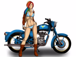 Size: 3154x2363 | Tagged: artist needed, safe, rainbow dash, human, androgynous, belly, belly button, bikini, bikini bottom, bikini top, clothes, collarbone, concave belly, humanized, motorcycle, my little sweetheart, ribcage, simple background, slender, sternocleidomastoid, swimsuit, thin, white background