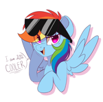 Size: 1200x1183 | Tagged: safe, artist:yourpennypal, rainbow dash, pegasus, pony, g4, 20% cooler, cute, dashabetes, eye clipping through hair, female, looking at you, mare, simple background, solo, spread wings, sunglasses, white background, wings