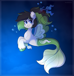 Size: 4000x4101 | Tagged: safe, artist:madelinne, oc, oc only, fish, merpony, sea pony, seapony (g4), bubble, clothes, crepuscular rays, dorsal fin, ear fluff, female, fin, fin wings, fins, fish tail, flowing mane, flowing tail, looking at you, mare, ocean, scales, see-through, smiling, smiling at you, solo, swimming, tail, underwater, unshorn fetlocks, water, wings