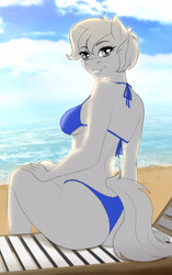 Size: 1476x2350 | Tagged: safe, artist:jerraldina, pony, anthro, beach, bikini, clothes, commission, female, ocean, summer, sunlight, swimsuit, water, your character here
