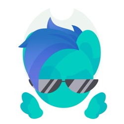 Size: 1115x1115 | Tagged: safe, artist:kingdom, pony, blue hair, lineless, simple background, solo, sunglasses, teal coat, white background