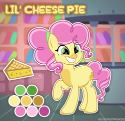 Size: 2380x2316 | Tagged: safe, artist:lovinglypromise, li'l cheese, earth pony, pony, g4, alternate design, cutie mark, eyelashes, nonbinary, older, older li'l cheese, reference sheet, smiling, solo