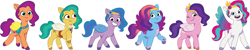 Size: 5999x1202 | Tagged: safe, artist:prixy05, pipp petals, pegasus, pony, g5, my little pony: tell your tale, chubby, colored wings, female, gradient wings, hipp petals, iipp petals, mare, mipp petals, multeity, palette swap, pipp pipp pipp, recolor, simple background, sipp petals, unshorn fetlocks, white background, wings, zipp petals
