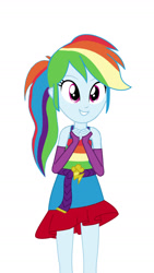 Size: 1024x1822 | Tagged: safe, artist:mlpfan1993, rainbow dash, human, equestria girls, g4, alternate hairstyle, bare shoulders, cute, dashabetes, fall formal outfits, female, hands together, ponytail, rainbow dash always dresses in style, simple background, sleeveless, solo, white background