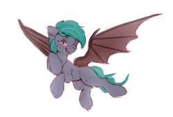 Size: 1200x811 | Tagged: safe, artist:itssim, oc, oc only, oc:malachite cluster, bat pony, pony, bat pony oc, colored sketch, flying, looking at you, male, open mouth, open smile, simple background, sketch, smiling, smiling at you, solo, spread wings, stallion, white background, wings