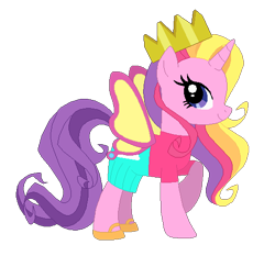 Size: 513x479 | Tagged: safe, artist:selenaede, artist:user15432, rainbow flash, pony, unicorn, g3, g4, base used, butterfly costume, butterfly princess, butterfly wings, clothes, costume, crown, dress, generation leap, halloween, halloween costume, holiday, horn, jewelry, looking at you, pink wings, princess, princess costume, raised hoof, regalia, shoes, simple background, smiling, solo, transparent background, wings