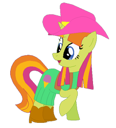 Size: 427x470 | Tagged: safe, artist:selenaede, artist:user15432, sweetcream scoops, pony, unicorn, g4, base used, boots, clothes, costume, cowboy boots, cowboy hat, cowgirl, cowgirl outfit, dress, green dress, halloween, halloween costume, hat, high heel boots, high heels, holiday, horn, open mouth, raised hoof, shoes, simple background, solo, transparent background, vest