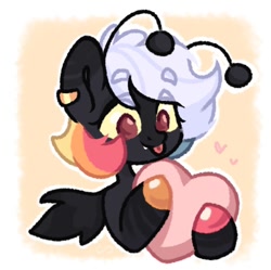 Size: 768x765 | Tagged: safe, artist:kingdom, oc, oc only, pony, black coat, heart, smiling, solo, tongue out