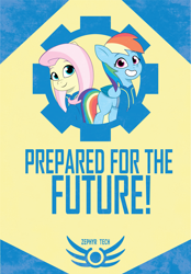 Size: 2157x3105 | Tagged: safe, artist:prixy05, fluttershy, rainbow dash, pegasus, pony, g4, g5, duo, fallout, female, g4 to g5, generation leap, logo, mare, poster, propaganda, text
