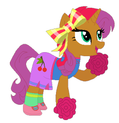 Size: 397x410 | Tagged: safe, artist:selenaede, artist:user15432, cherry spices, pony, unicorn, g4, base used, bow, cheerleader, cheerleader outfit, clothes, costume, hair bow, halloween, halloween costume, holiday, horn, open mouth, open smile, pom pom, shoes, simple background, smiling, sneakers, socks, transparent background