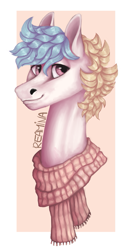 Size: 847x1633 | Tagged: safe, artist:reamina, oc, oc:summer palette, pony, bust, clothes, male, portrait, scarf, solo, stallion