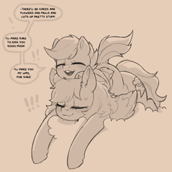 Size: 1200x1200 | Tagged: safe, artist:cold-blooded-twilight, rainbow dash, scootaloo, pegasus, pony, g4, age difference, blushing, cloud, dialogue, eyes closed, female, filly, filly on mare, foal, heart, implied marriage, lesbian, mare, monochrome, on a cloud, ponies riding ponies, riding, riding a pony, ship:scootadash, shipping, sketch, speech bubble