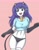 Size: 1585x2048 | Tagged: safe, artist:sumin6301, rarity, human, equestria girls, g4, bell, bell collar, belly button, black panties, black underwear, breasts, busty rarity, cat ears, catgirl, clothes, collar, crossed legs, eyebrows, eyebrows visible through hair, fangs, female, legs together, lipstick, looking at you, open mouth, panties, shirt, simple background, smiling, smiling at you, socks, solo, striped socks, underwear