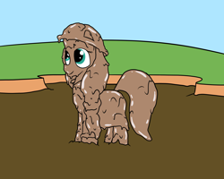 Size: 2000x1600 | Tagged: safe, artist:amateur-draw, sunny starscout, earth pony, g5, covered in mud, female, hat, mare, mud, mud bath, muddy, pvc, raincoat, solo, solo female, standing, wet and messy